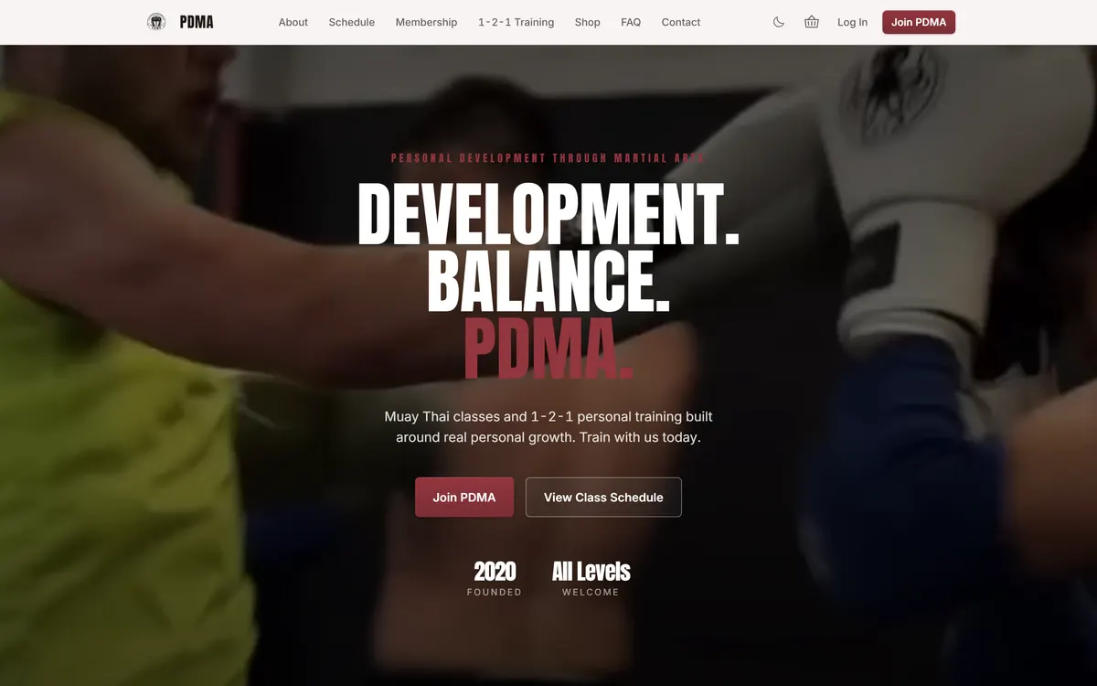 PDMA Muay Thai gym website homepage